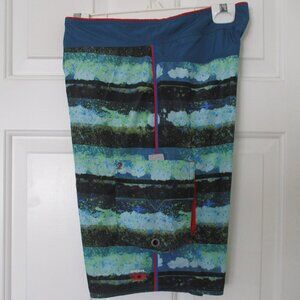 Diesel Young Mens Blue/Green Swim Board Short w/Velcro Cargo Pocket - Size 31W*